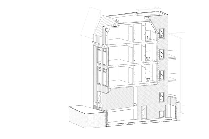 BIM model van de 3 appartementen met parkeerkelder in de Bitterstraat te Zwolle