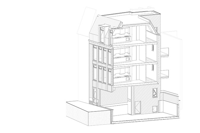 BIM model van de 3 appartementen met parkeerkelder in de Bitterstraat te Zwolle